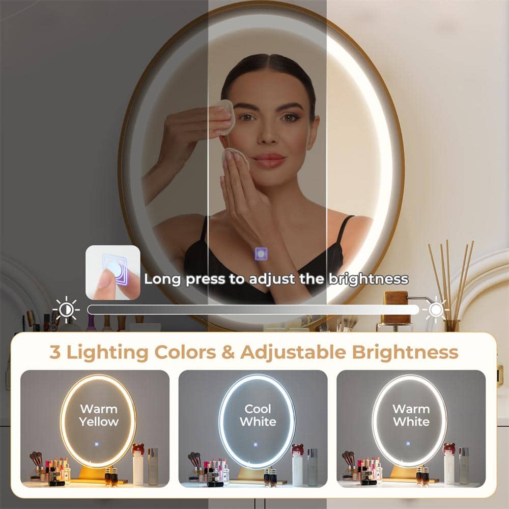Elegance White Vanity Makeup Dressing Table Set with 3 Lighting Modes & Touch Mirror