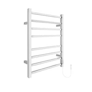 Large 80W 8-Bar Square Design Stainless Steel Screw-In Towel Warmer Rack in Silver for Fast Heating