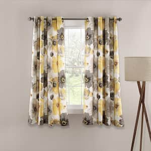 Leah 52 in. W x 45 in. L Light Filtering Window Curtain Panels Yellow/Gray Set