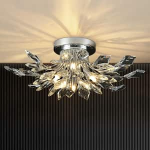 Adriao 21.2 in. 4-Light Modern Industrial Chrome Linear Sputnik Crystal Flush Mount Cluster Starburst Ceiling Light