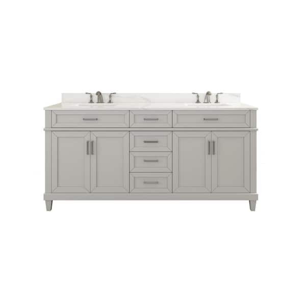 Home Decorators Collection Talmore 60 In Double Vanity Sky Grey With Artificial Carrara Top White Basin Va Fc0201 Home Decorators Collection Talmore 60, White Double Sink Vanity Top 60 Inch