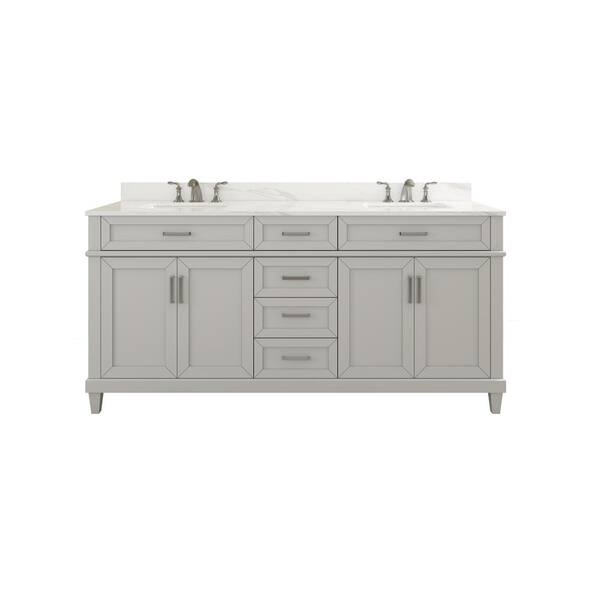 Home Decorators Collection Talmore 60 in. Double Vanity in Sky Grey with Artificial Carrara Vanity Top with White Basin