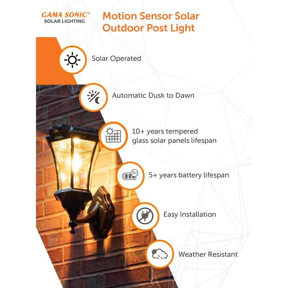 Victorian Black Aluminum Solar LED Lamp Post with Motion Sensor