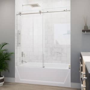 Enigma-X 55-59 in. W x 62 in. H Clear Sliding Tub Door in Brushed Stainless Steel