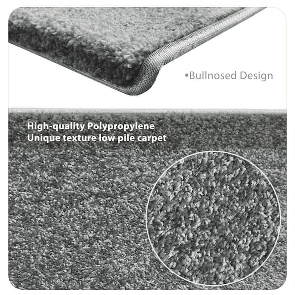 Bullnose Gray 9.5 in. x 30 in. x 1.2 in. Polypropylene Stair Tread Cover Carpet Mats Self Adhensive Tape Free Set of 12