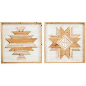 Wood Brown Handmade Southwestern Beaded Geometric Wall Decor (Set of 2)