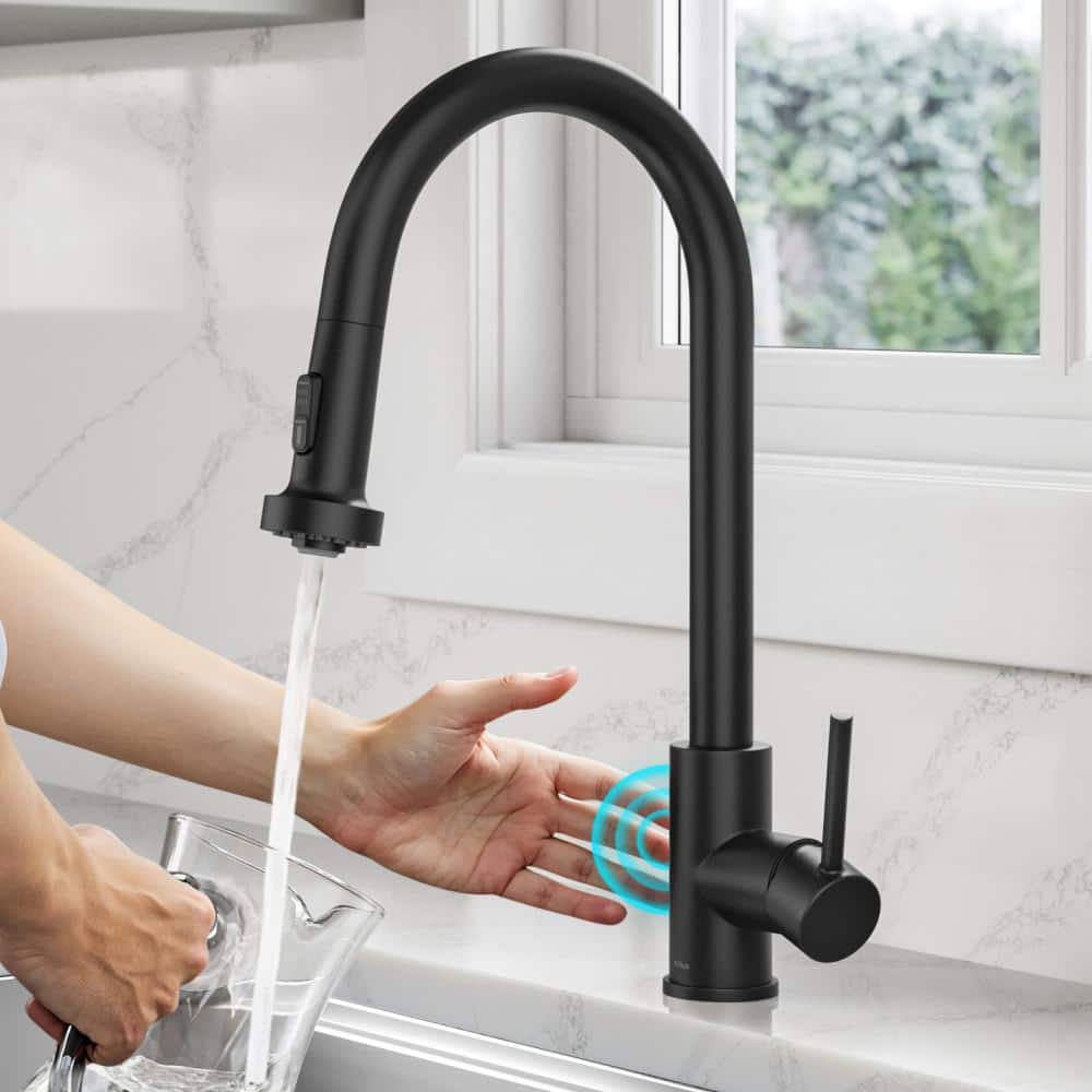 Matte Black Touchless Kitchen Faucet with Pull-out Spray