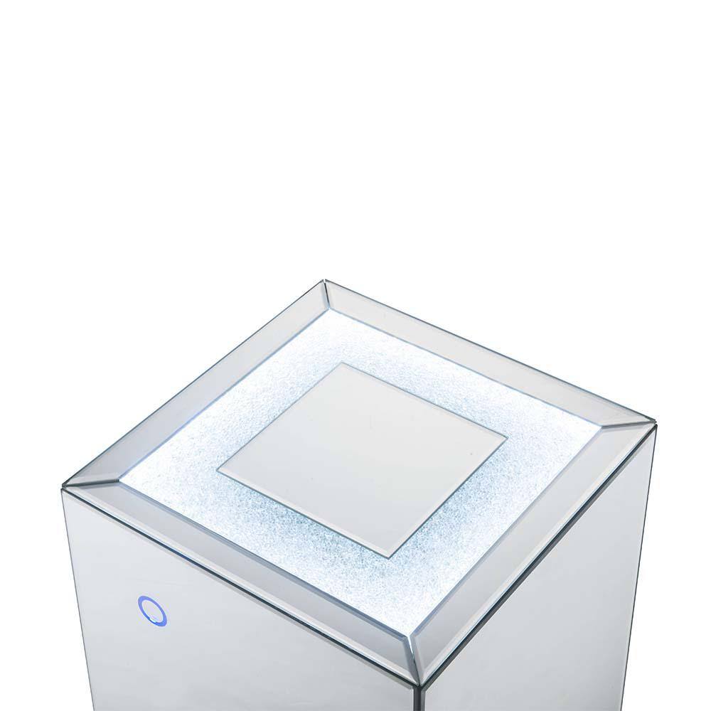 Mirrored Square Wood and Glass Accent Table with LED
