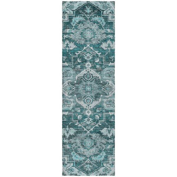 Dream Shag Premium Machine Washable Abstract ADS774 Teal 2 ft. x 7 ft. Runner Rug