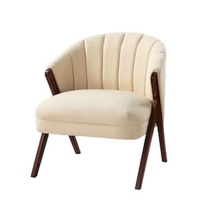 Ernest Ivory Mid-Century Anti-slip Footpad Barrel Livingroom Chair with Vertical Channel-Tufted Back