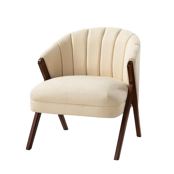 JAYDEN CREATION Ernest Ivory Mid-Century Anti-slip Footpad Barrel Livingroom Chair with Vertical Channel-Tufted Back