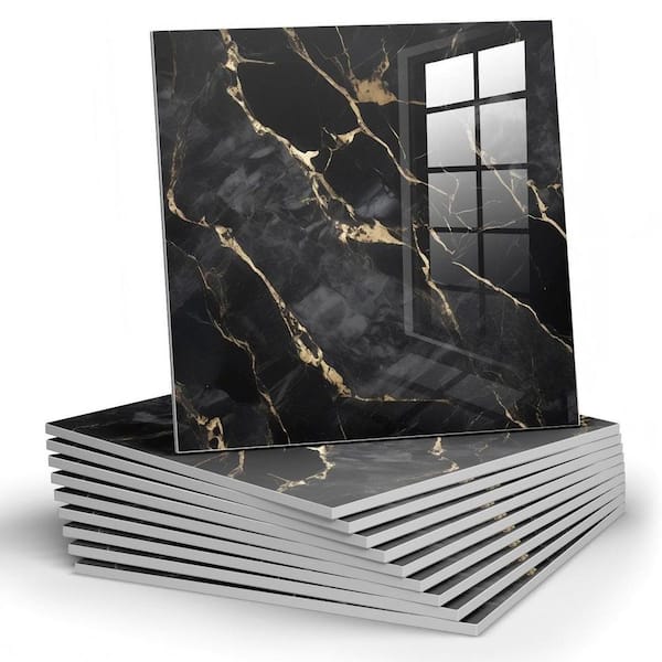 Black Gold Marble 11.8 in. x 11.8 in. Vinyl Peel and Stick Backsplash 10-Pack