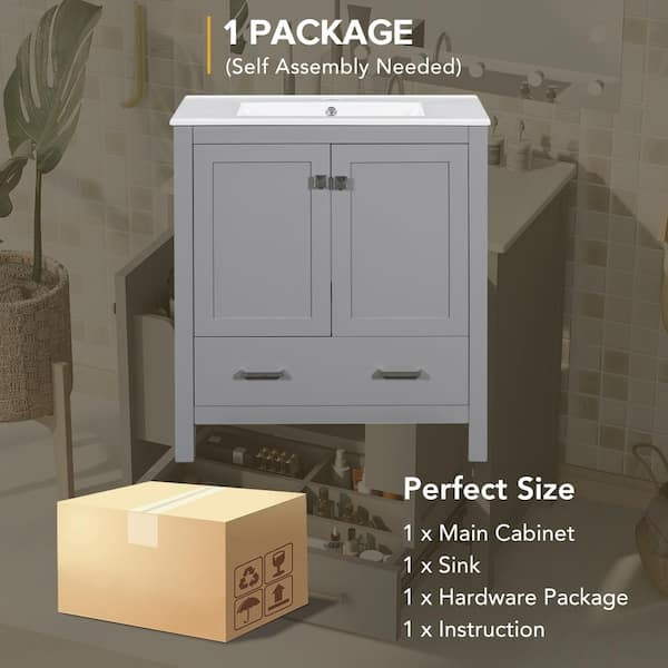 Durham 30-in Light Gray Single Sink Bathroom Vanity with Carrara Natural Marble Top