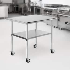 36 x 24 in. Stainless Steel Kitchen Utility Table with Bottom Shelf and Casters