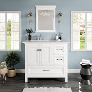 Britney 36 in. W x 22 in. D x 34 in. H Bath Vanity in White with White Carrara Marble Top with White Sink