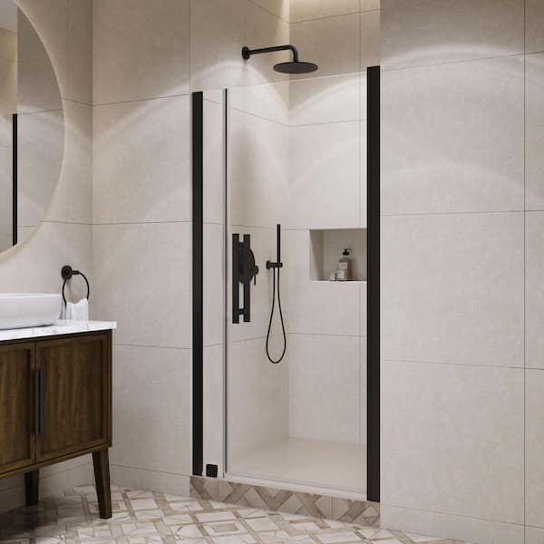 Pasadena 37 3/8 in. to 39 3/8 in. W x 72 in. H Pivot Alcove Frameless Shower Door in Black