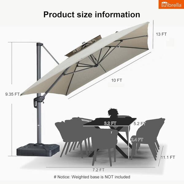 13 foot patio umbrella sunbrella PURPLE LEAF 10 ft. x 13 ft. Sunbrella Double Top Outdoor Aluminum 360°  Rotation Cantilever Patio Umbrella in Cast Ash ZP4DHRC1013SBTP
