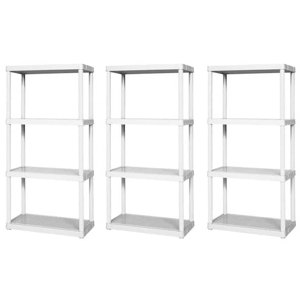GRACIOUS LIVING White 4-Tier Plastic Garage Storage Shelving Unit (12 in. W x 48 in. H x 24 in. D)