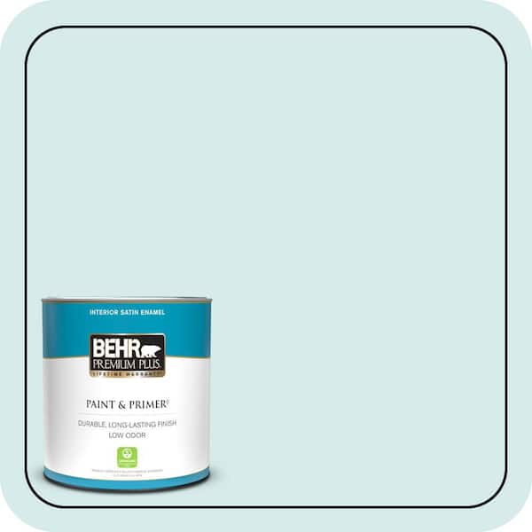 BEHR PREMIUM PLUS 1 qt. Home Decorators Collection #HDC-MD-23 Ice Mist Satin Enamel Low Odor Interior Paint & Primer