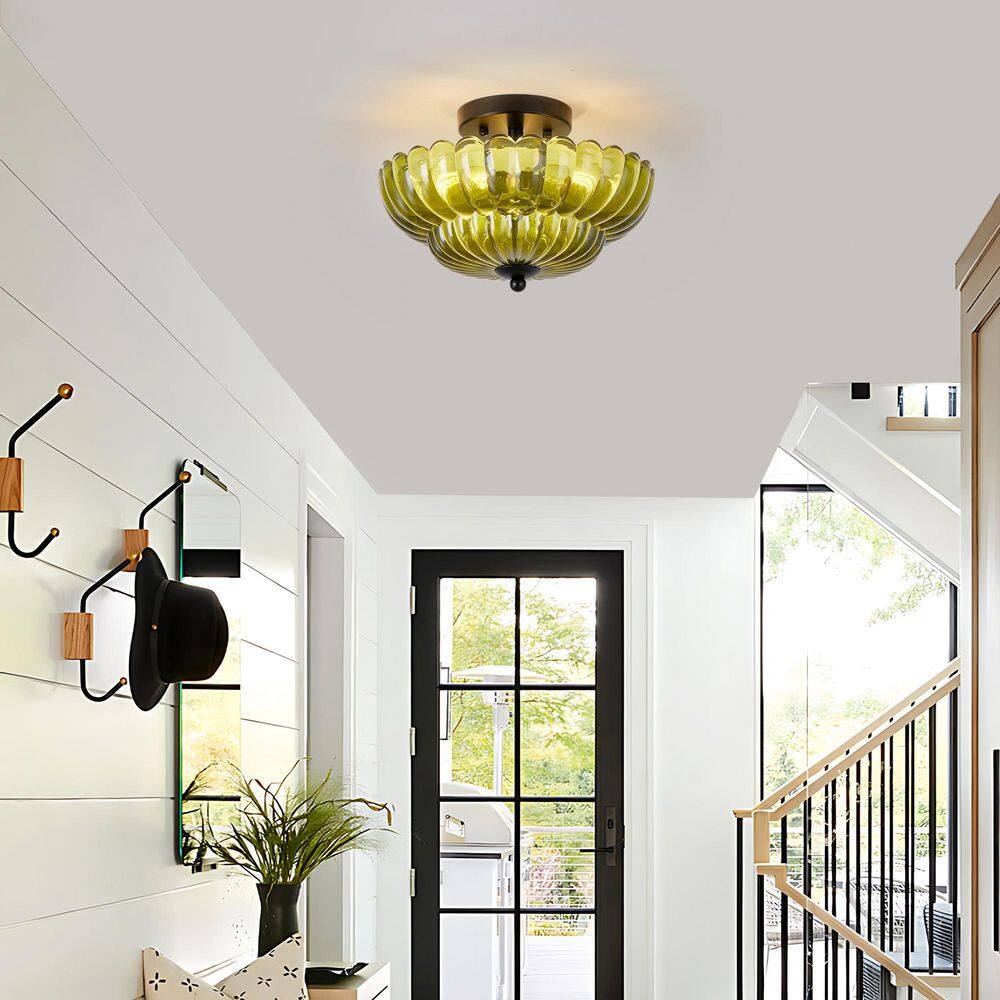 Home Lighting 11.81 in. Modern Dome Vintage Matte Black/Green Glass Semi-Flush Mount Ceiling Light for Living Room price history on PriceWatchPro