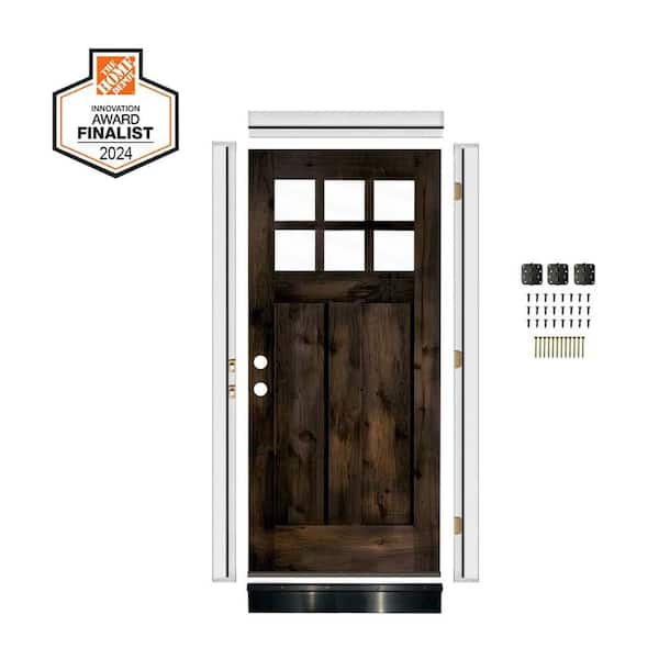 DIY RTA Kit 36in.x80in. Knotty Alder Right-Hand/Inswing 6 Lite Clear Glass Black Stain Wood Ready To Assemble Front Door