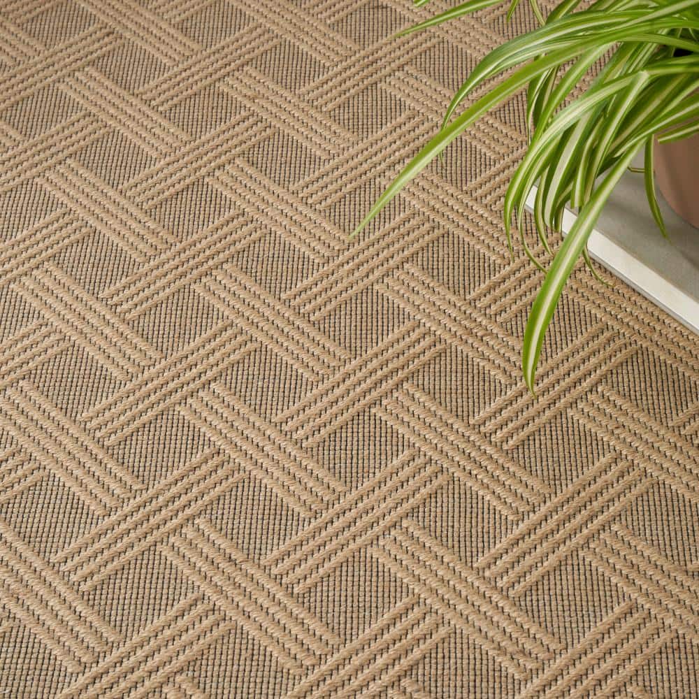Natural Beige Geometric Flat Woven Washable Rug 5'3" x 7'3"