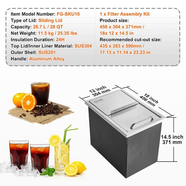 VEVOR Drop in Ice Chest 18 in. L x 12 in. W x 14.5 in. H
