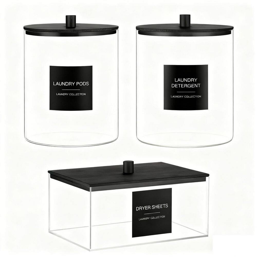 Numhew 3-Pack Black Bathroom Storage Jars, Glass Jars, Dryer Sheet ...