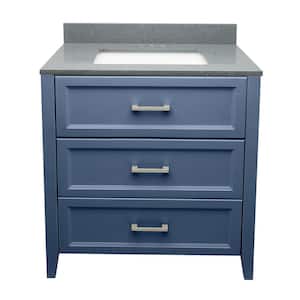 Zermatt 31 in. W x 22 in. D x 36 in. H Bath Vanity in Navy Blue with Quartz Stone Galaxy Gray Top with White Basin
