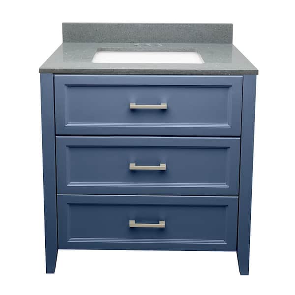 Ella Zermatt 31 in. W x 22 in. D x 36 in. H Bath Vanity in Navy Blue with Quartz Stone Galaxy Gray Top with White Basin