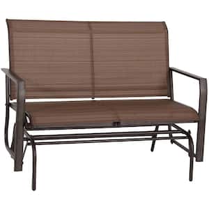Cozy 2-Person Dark Brown Metal Wrought Iron Frame Outdoor Love Seats Glider