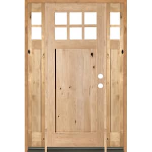64 in. x 96 in. Craftsman Alder 1 Panel 6-Lite Clear Low-E Unfinished Wood Left-Hand Prehung Front Door/Sidelites