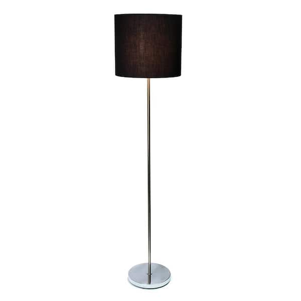 FIRHOT 58 in. Brushed Nickel Standard Floor Lamp with Black Drum Fabric Shade