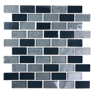Landscape Translucent Gray & Black 10.125 in. x 10.75 in. Brick Mosaic Textured Glass Wall Pool Tile (10 Sq. Ft./Case)