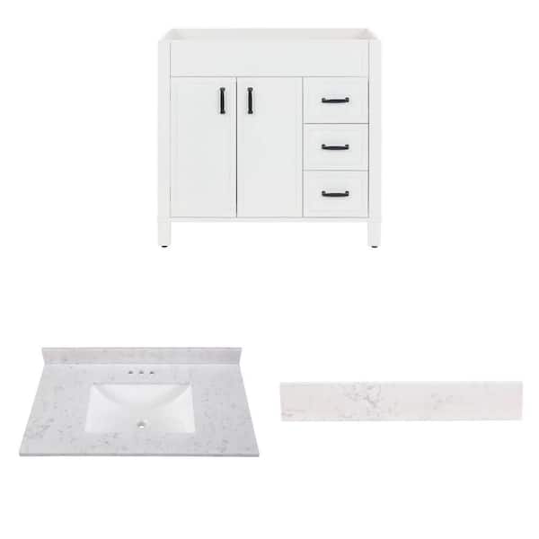 Winsome 36 in. White Vanity Cabinet, 37 in. x 22 in. Pulsar Sink Top and 21 in. Sidesplash Combo