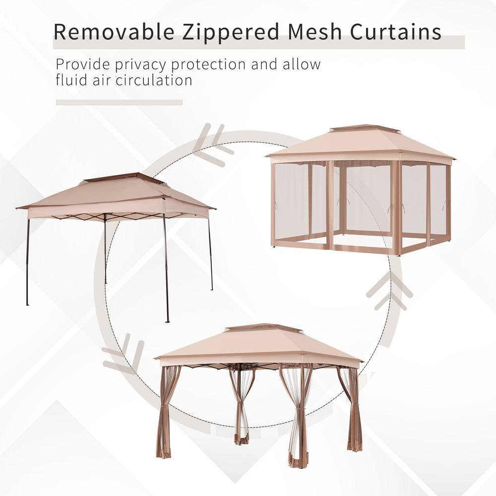 11' x 11' Brown Metal Pop-Up Patio Canopy with Netting