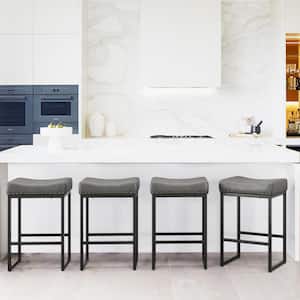 Modern 24 in. Metal Frame Gray Counter Stools Backless Faux Leather Kitchen Stools with Padded Set of 4