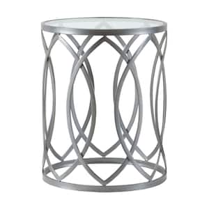 Coen 13.75 in. Grey Round Glass End Table with Eyelet