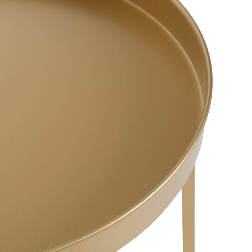 Gold Round Metal Foldable Side Table with Detachable Tray