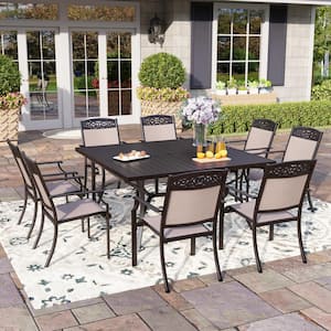 9-Piece Metal Outdoor Dining Set with Square Table and Textilene Aluminum Dining Chairs