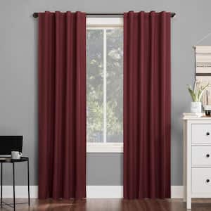 Cyrus Wine Red Polyester Solid 40 in. W x 63 in. L Noise Cancelling Grommet Blackout Curtain