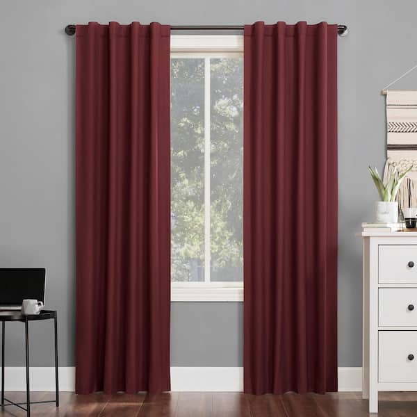 Sun Zero Cyrus Wine Red Polyester Solid 40 in. W x 96 in. L Noise Cancelling Grommet Blackout Curtain