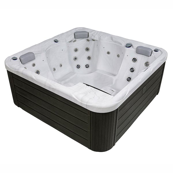 Buenospa Boston 5-Person Spa 42-Jets LED Lighting Ozone Generator Sterling Silver, Grey, Includes Hot Tub Cover