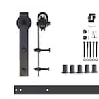 7 ft./84 in. Black Rustic Non-Bypass Sliding Barn Door Track and Hardware Kit for Single Door