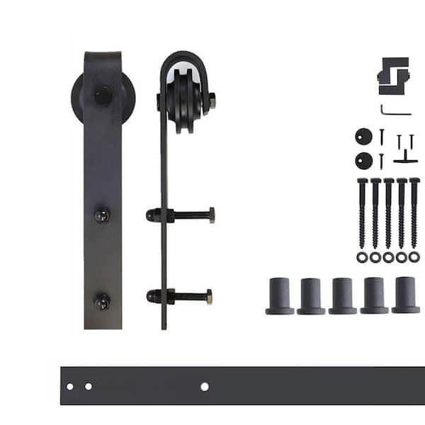HOMACER 7 ft./84 in. Black Rustic Non-Bypass Sliding Barn Door Track and Hardware Kit for Single Door