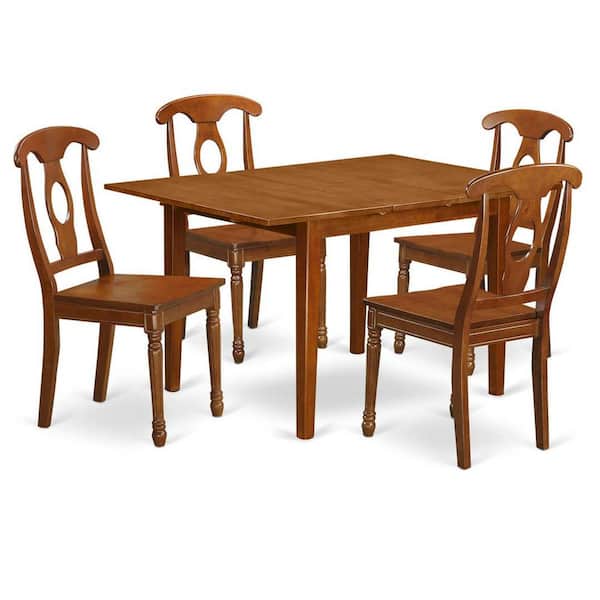 East West Furniture 5-Piece Saddle Brown Finish Solid Wood Top - Dining Room Set - Seats 4