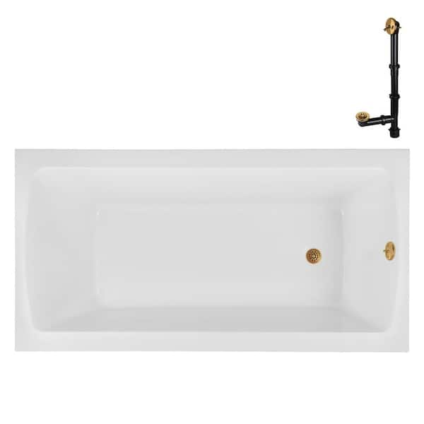 Streamline N-4360-751-BGL 66 in. x 34 in. Rectangular Acrylic Soaking Drop-In Bathtub, with Reversible Drain in Brushed Gold