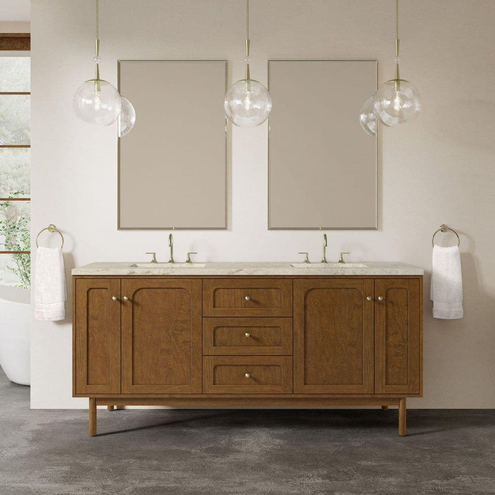 Laurent 72.0 in. Double Bath Vanity in Honey Oak with Tajnar Wireless Charging Engineered Composite Top price history on PriceWatchPro