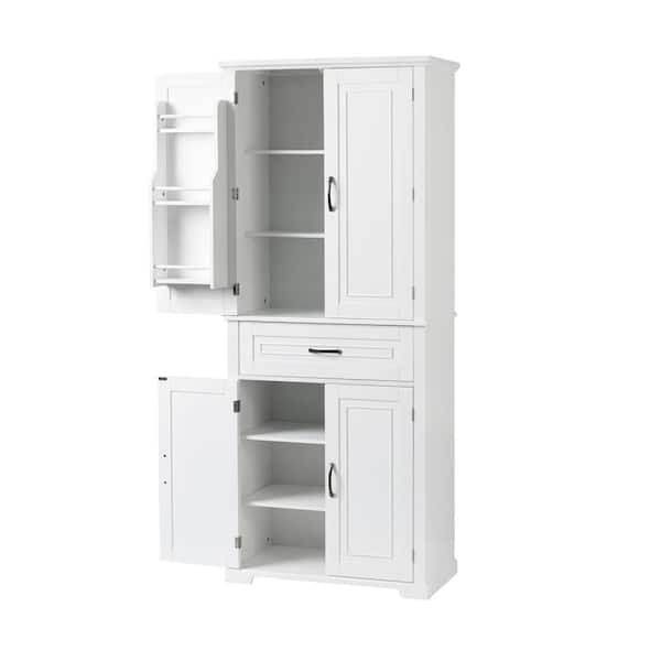 29.9 in. W x 15.7 in. D x 72.2 in. H White Bathroom Tall Storage Linen Cabinet with Doors and Drawer, Adjustable Shelf