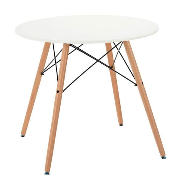 White Wood 31.50 in. 4 Leg Base Dining Table Seats 4